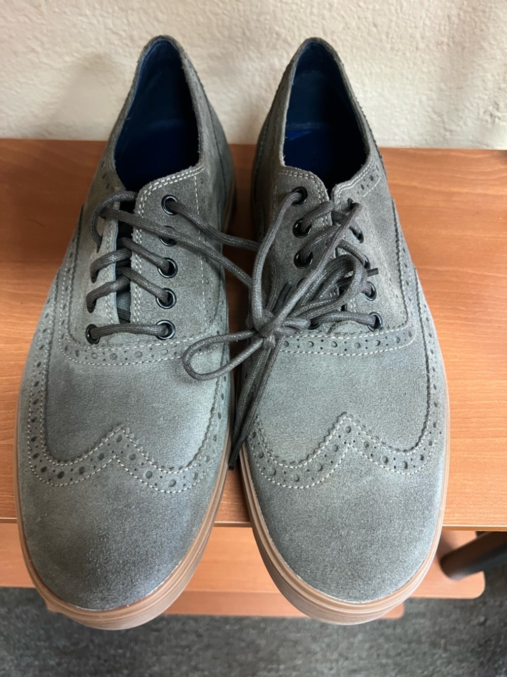 COLE HAAN Sz 13M Gray Suede Wingtip Oxford Casual Shoes